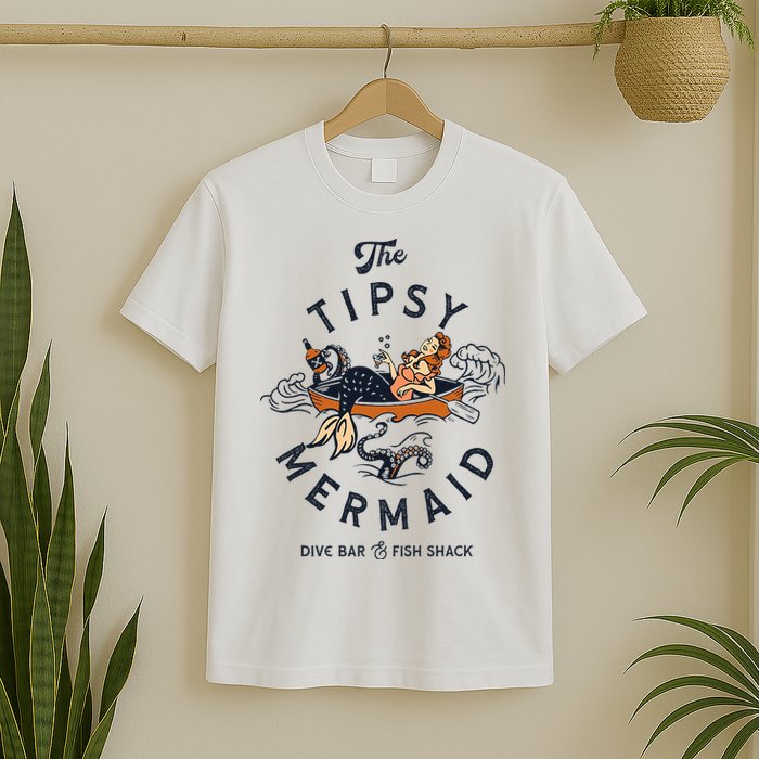 Tipsy Mermaid Dive Bar Cute Retro Pinup T-Shirt