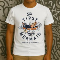 Tipsy Mermaid Dive Bar Cute Retro Pinup T-Shirt