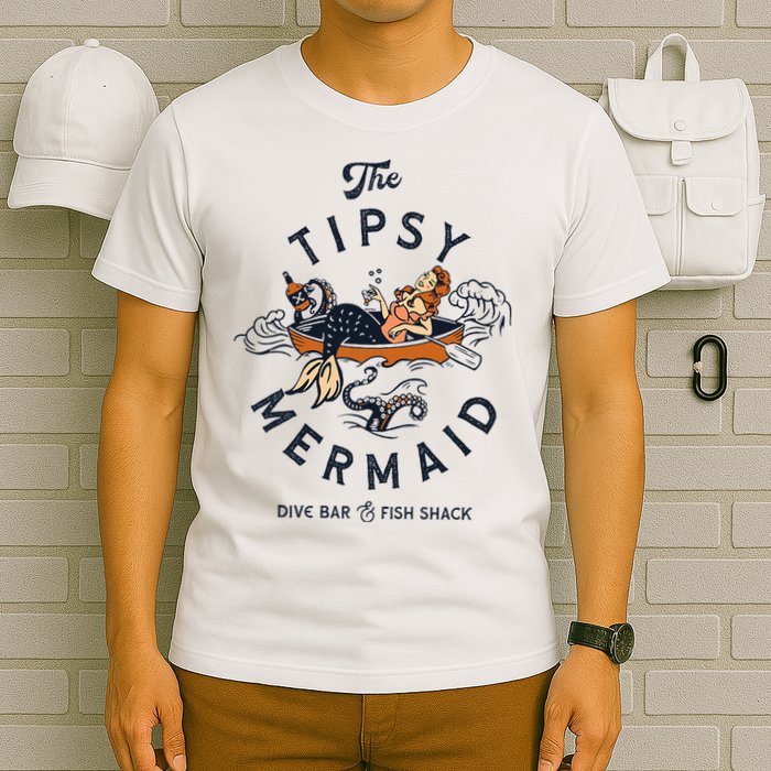 Tipsy Mermaid Dive Bar Cute Retro Pinup T-Shirt