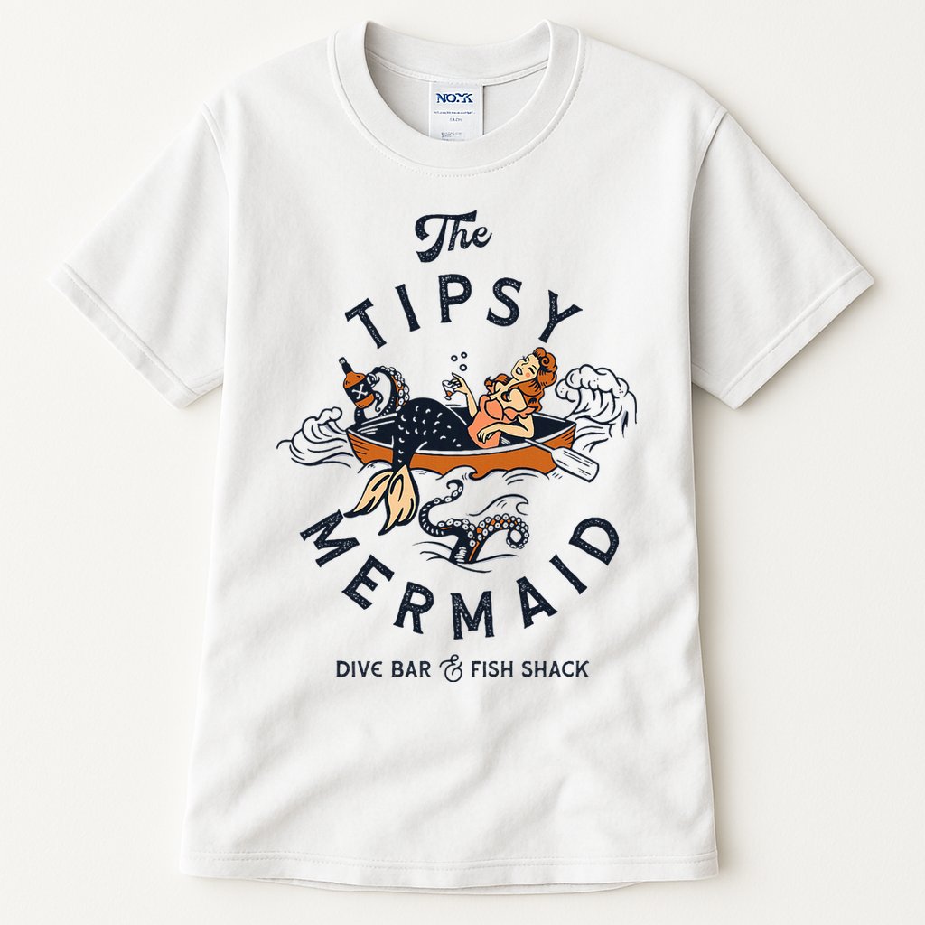 Tipsy Mermaid Dive Bar Cute Retro Pinup Tall T-Shirt