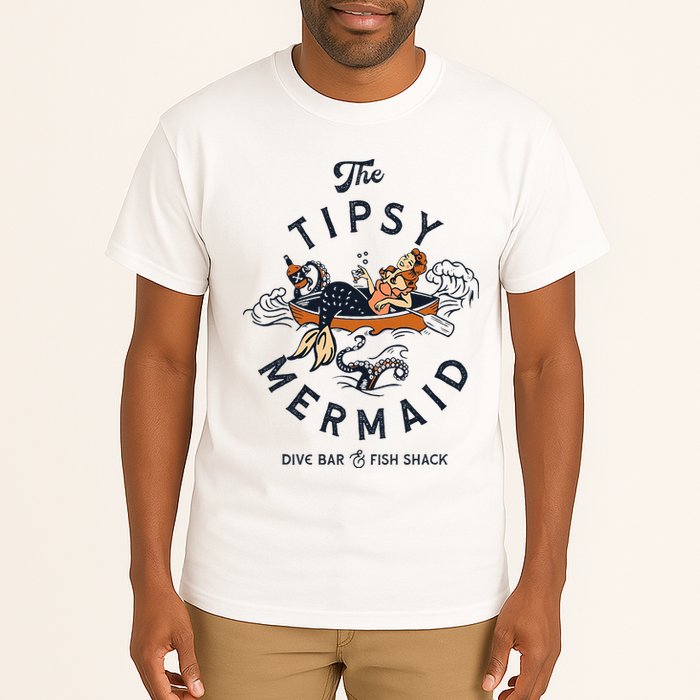 Tipsy Mermaid Dive Bar Cute Retro Pinup Tall T-Shirt
