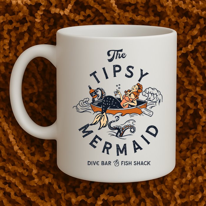 Tipsy Mermaid Dive Bar Cute Retro Pinup Mug