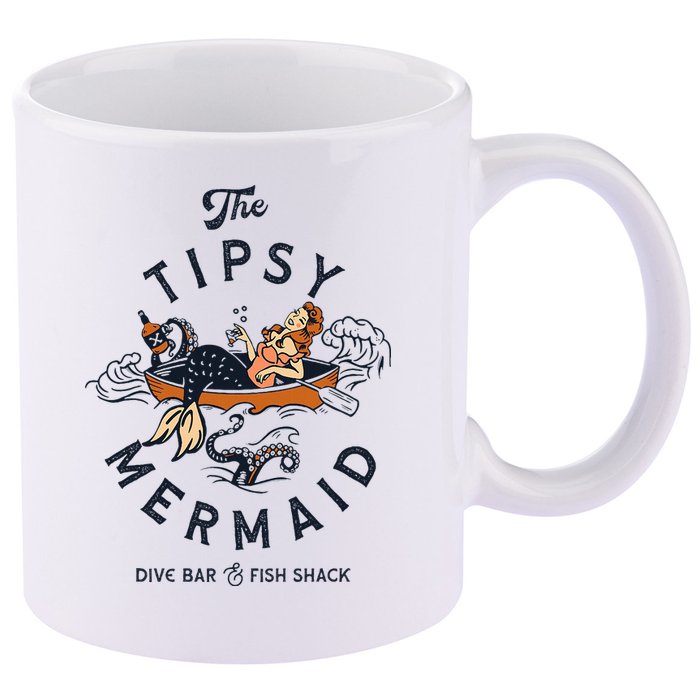 Tipsy Mermaid Dive Bar Cute Retro Pinup 11oz C Handle Ceramic Mug
