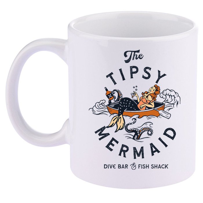 Tipsy Mermaid Dive Bar Cute Retro Pinup 11oz C Handle Ceramic Mug