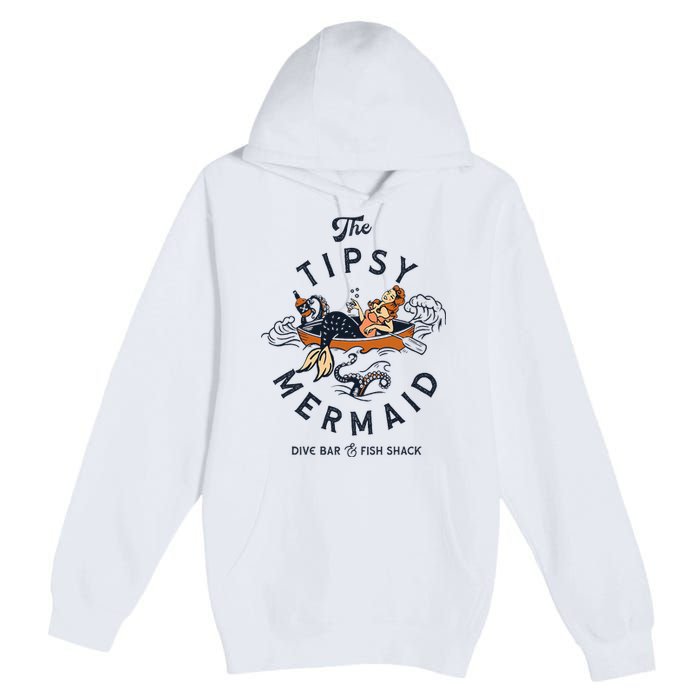 Tipsy Mermaid Dive Bar Cute Retro Pinup Premium Pullover Hoodie