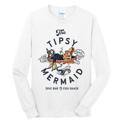 Tipsy Mermaid Dive Bar Cute Retro Pinup Tall Long Sleeve T-Shirt