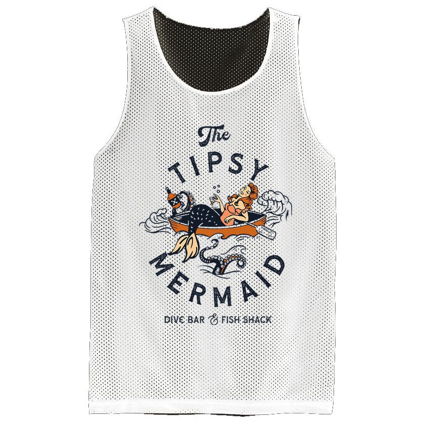 Tipsy Mermaid Dive Bar Cute Retro Pinup Mesh Reversible Basketball Jersey Tank