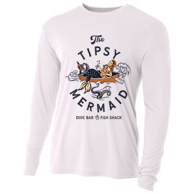 Tipsy Mermaid Dive Bar Cute Retro Pinup Cooling Performance Long Sleeve Crew