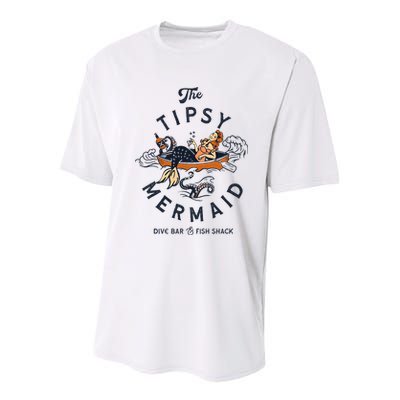 Tipsy Mermaid Dive Bar Cute Retro Pinup Youth Performance Sprint T-Shirt