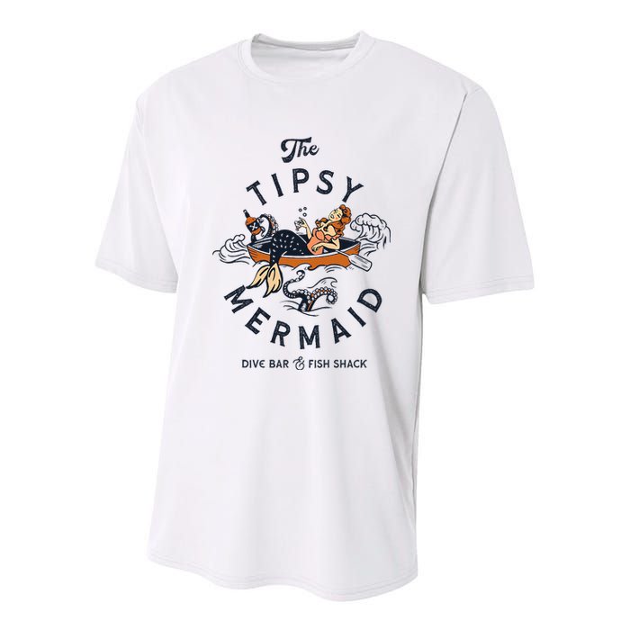 Tipsy Mermaid Dive Bar Cute Retro Pinup Youth Performance Sprint T-Shirt