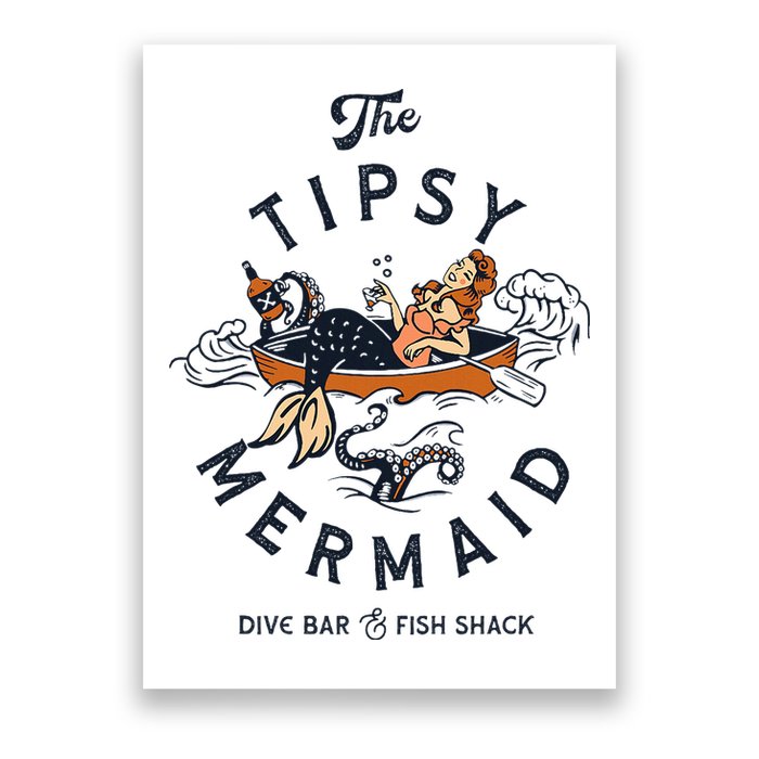 Tipsy Mermaid Dive Bar Cute Retro Pinup Poster