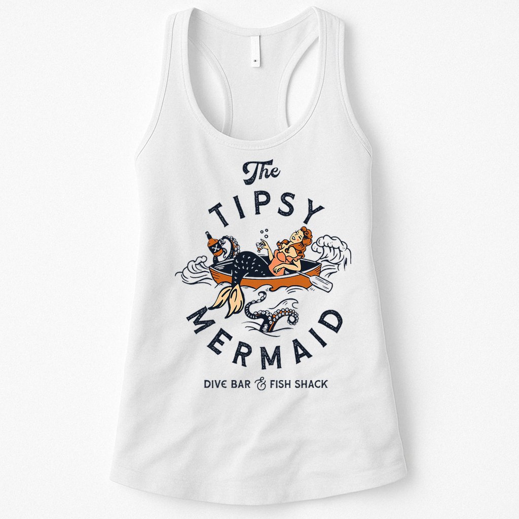 Tipsy Mermaid Dive Bar Cute Retro Pinup Womens Tank Top
