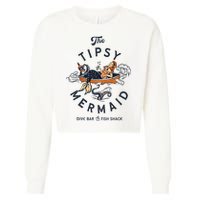 Tipsy Mermaid Dive Bar Cute Retro Pinup Cropped Pullover Crew