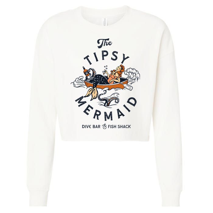Tipsy Mermaid Dive Bar Cute Retro Pinup Cropped Pullover Crew