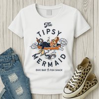 Tipsy Mermaid Dive Bar Cute Retro Pinup Womens T-Shirt