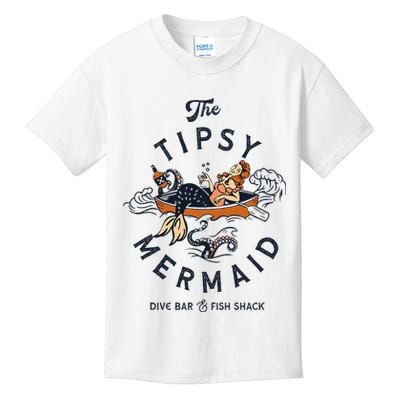 Tipsy Mermaid Dive Bar Cute Retro Pinup Kids T-Shirt