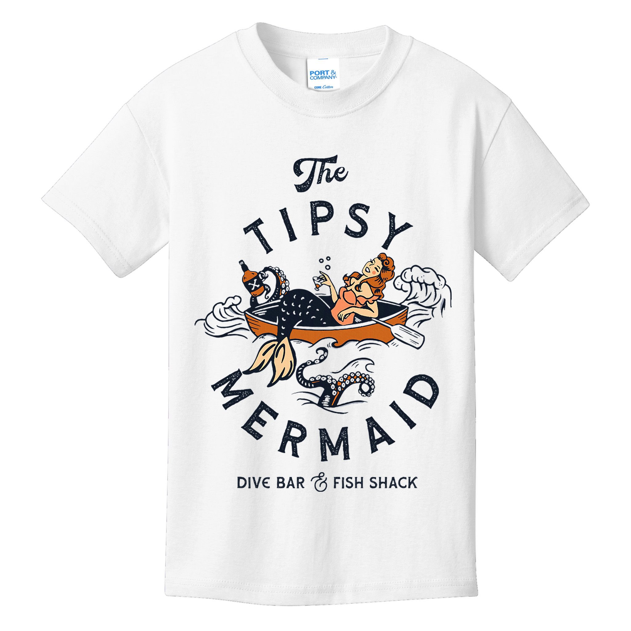 Tipsy Mermaid Dive Bar Cute Retro Pinup Kids T-Shirt