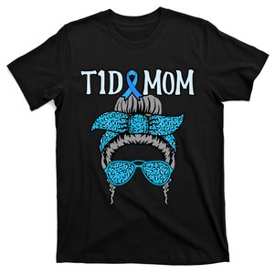 T1D Mom Diabetes Awareness Diabetic Blue Ribbon T-Shirt