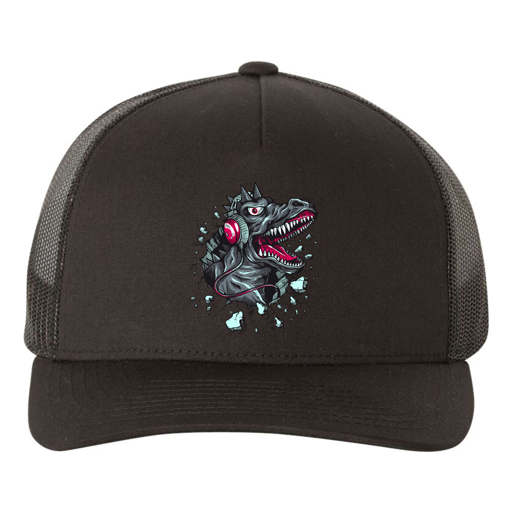 Trex Monster DJ Headphone Breakthrough Yupoong Adult 5-Panel Trucker Hat