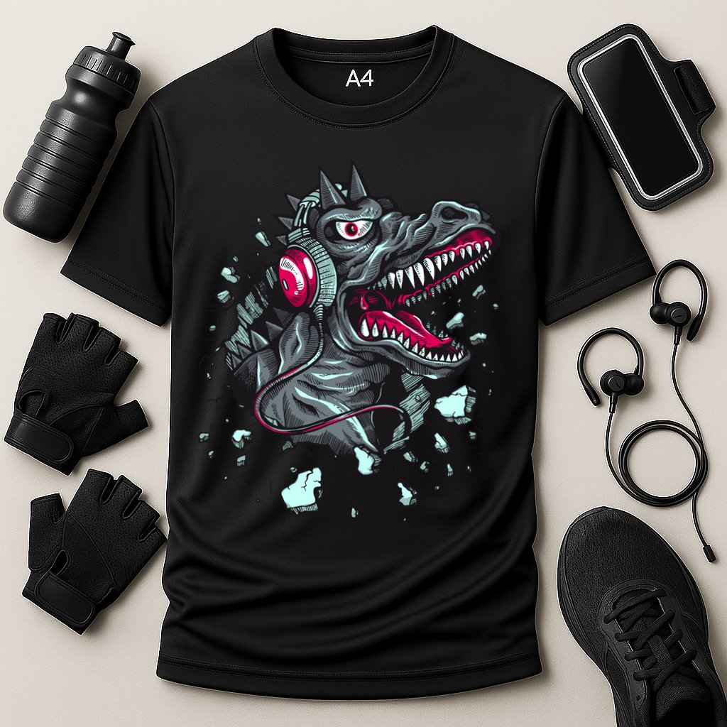 Trex Monster DJ Headphone Breakthrough Cooling Performance Crew T-Shirt