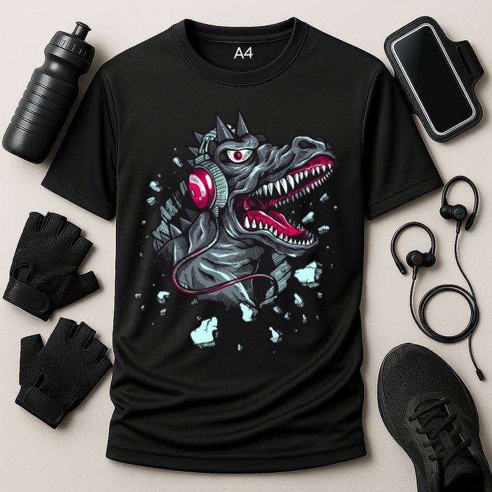 Trex Monster DJ Headphone Breakthrough Cooling Performance Crew T-Shirt
