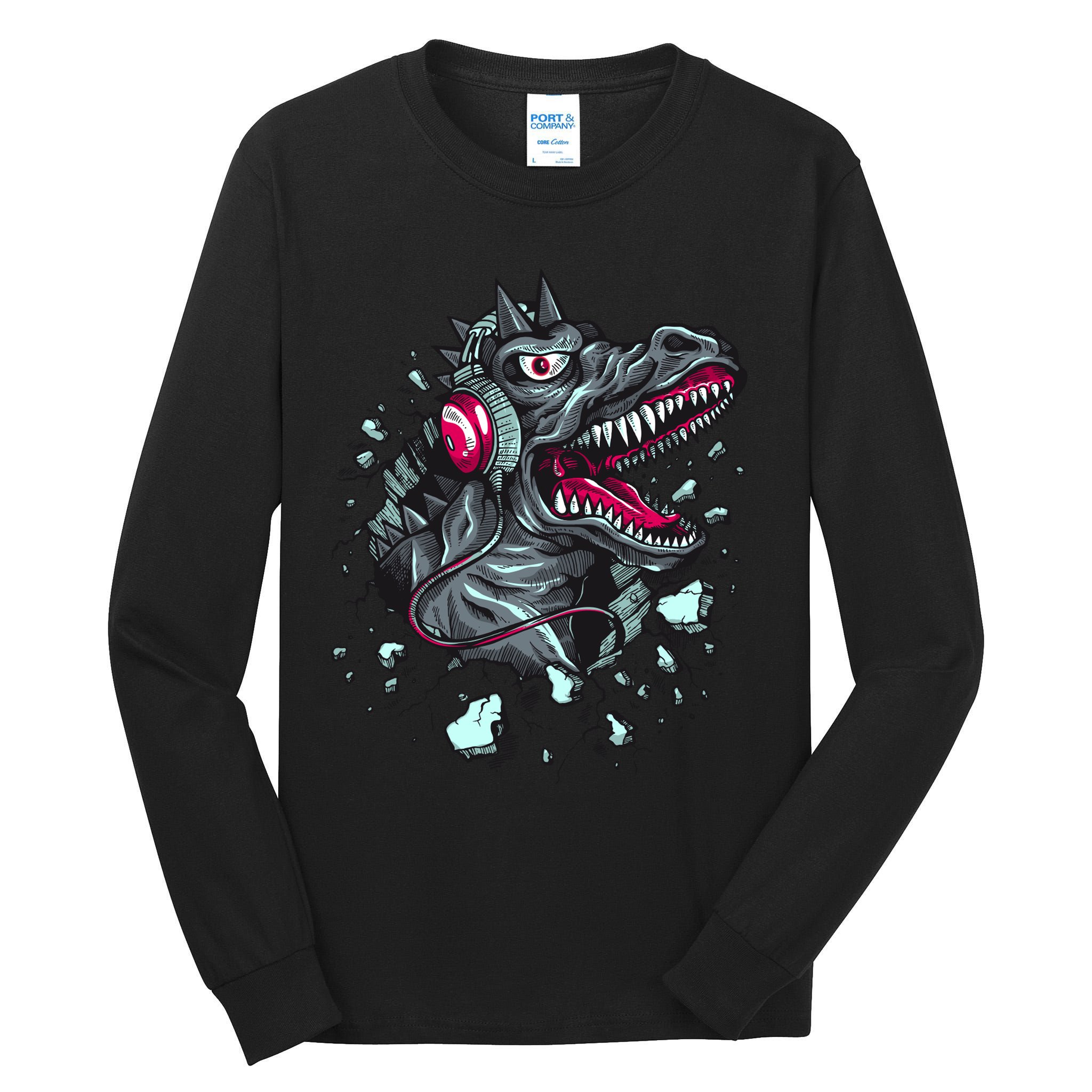 Trex Monster DJ Headphone Breakthrough Tall Long Sleeve T-Shirt