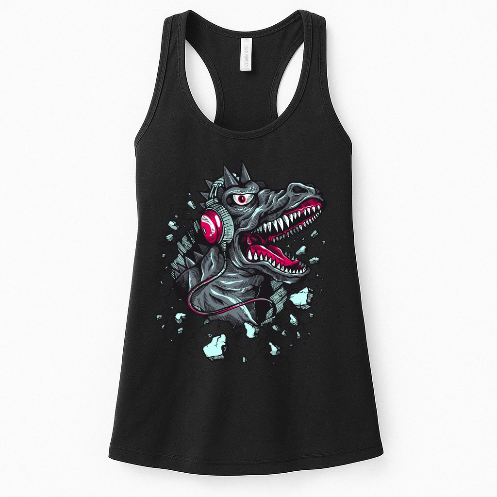 Trex Monster DJ Headphone Breakthrough Womens Tank Top