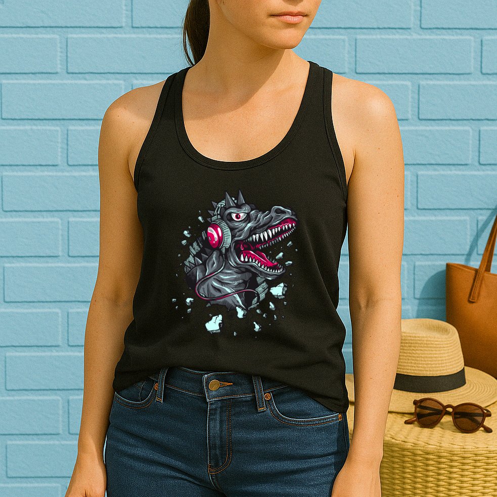 Trex Monster DJ Headphone Breakthrough Womens Tank Top