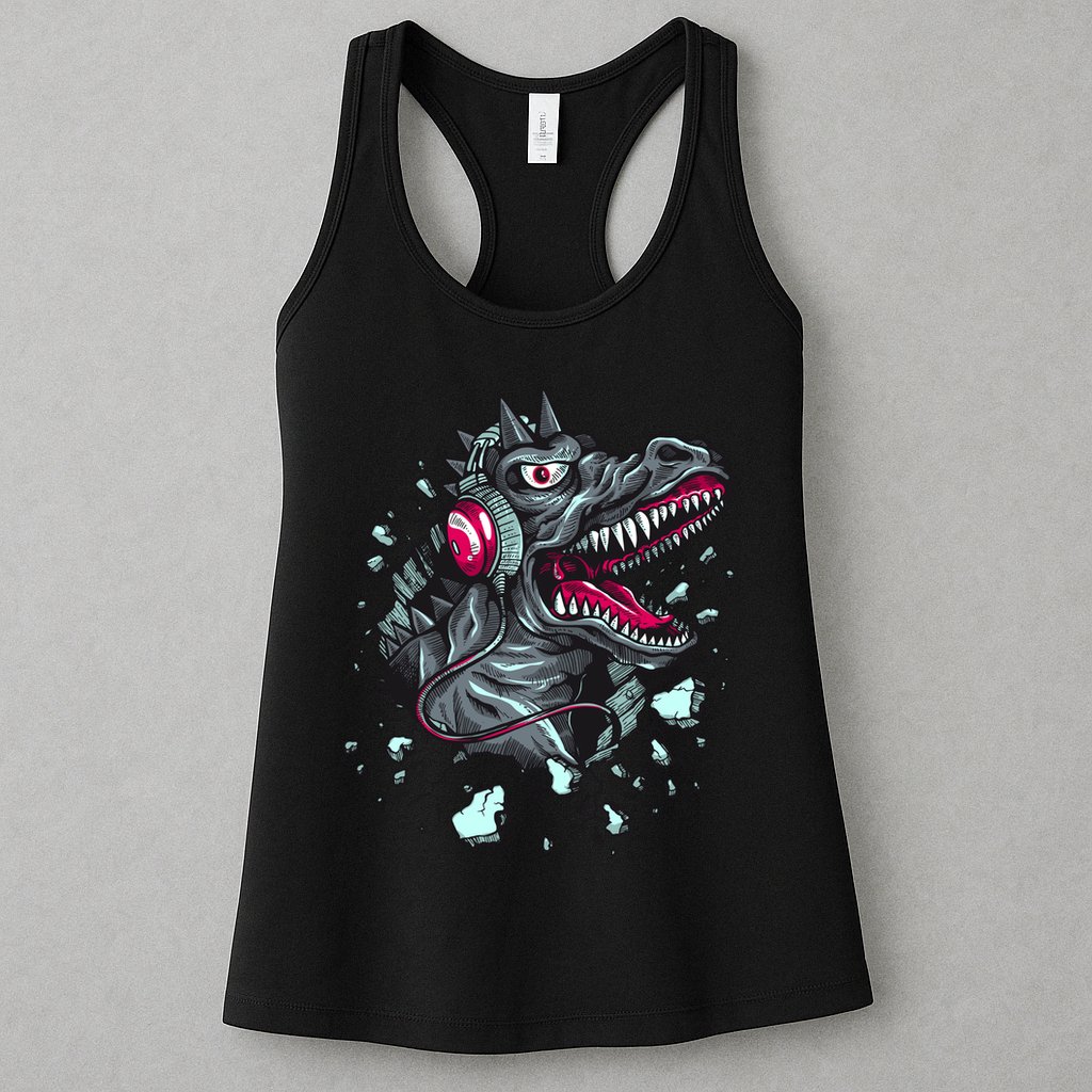 Trex Monster DJ Headphone Breakthrough Womens Tank Top