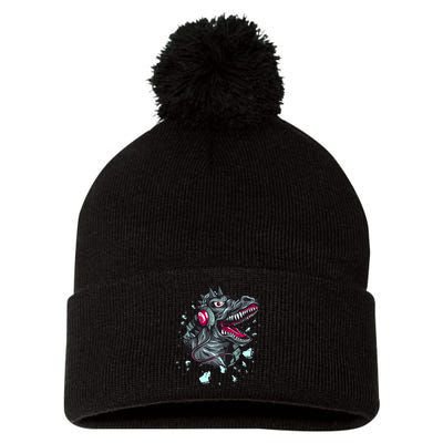 Trex Monster DJ Headphone Breakthrough Pom Pom 12in Knit Beanie