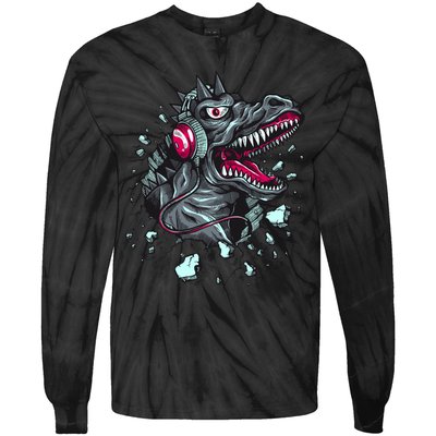 Trex Monster DJ Headphone Breakthrough Tie-Dye Long Sleeve Shirt