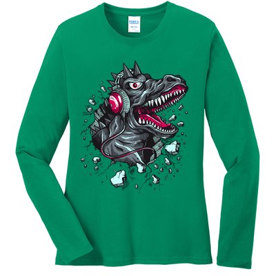 Trex Monster DJ Headphone Breakthrough Ladies Long Sleeve Shirt