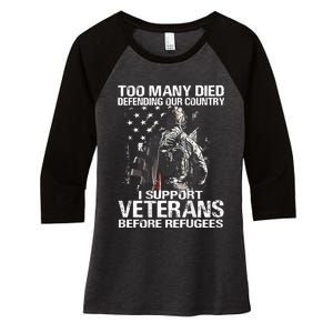 Too Many Died Defending Our Country (On Back) Women's Tri-Blend 3/4-Sleeve Raglan Shirt