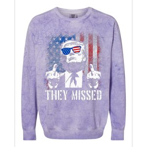 They Missed Donald Trump Shot Trump 2024 Us American Flag Colorblast Crewneck Sweatshirt