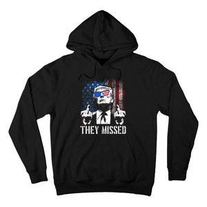 They Missed Donald Trump Shot Trump 2024 Us American Flag Hoodie