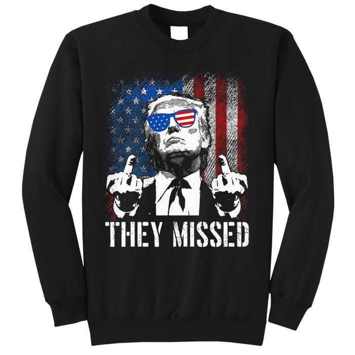 They Missed Donald Trump Shot Trump 2024 Us American Flag Sweatshirt