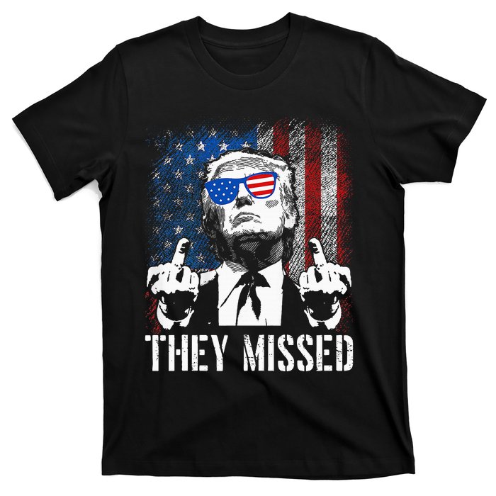 They Missed Donald Trump Shot Trump 2024 Us American Flag T-Shirt