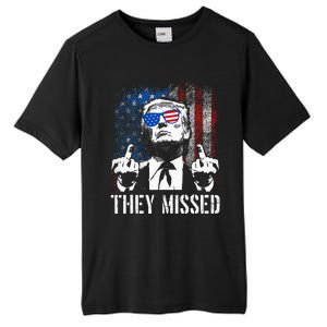 They Missed Donald Trump Shot Trump 2024 Us American Flag Tall Fusion ChromaSoft Performance T-Shirt