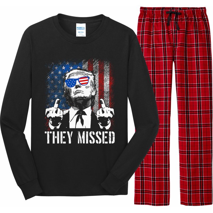 They Missed Donald Trump Shot Trump 2024 Us American Flag Long Sleeve Pajama Set