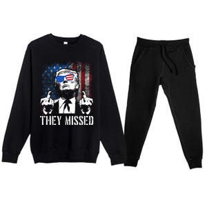 They Missed Donald Trump Shot Trump 2024 Us American Flag Premium Crewneck Sweatsuit Set