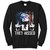 They Missed Donald Trump Shot Trump 2024 Us American Flag Tall Sweatshirt