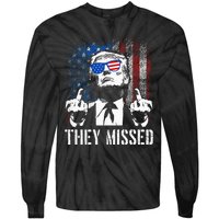 They Missed Donald Trump Shot Trump 2024 Us American Flag Tie-Dye Long Sleeve Shirt