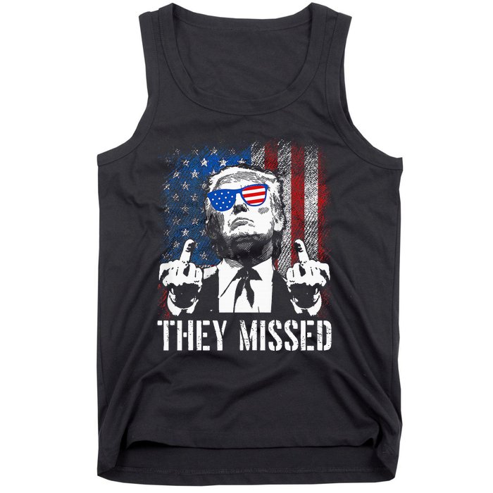 They Missed Donald Trump Shot Trump 2024 Us American Flag Tank Top