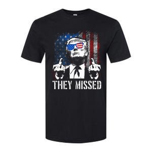 They Missed Donald Trump Shot Trump 2024 Us American Flag Softstyle CVC T-Shirt