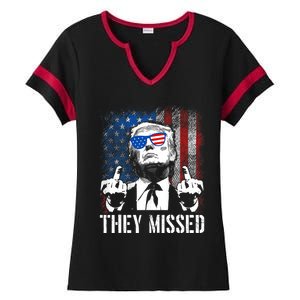 They Missed Donald Trump Shot Trump 2024 Us American Flag Ladies Halftime Notch Neck Tee