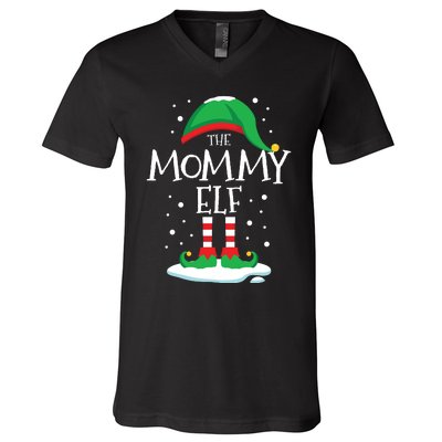 The Mommy Elf Christmas Family Matching Xmas Mom Group Funny V-Neck T-Shirt