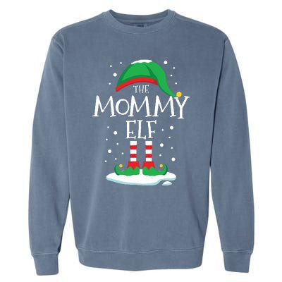 The Mommy Elf Christmas Family Matching Xmas Mom Group Funny Garment-Dyed Sweatshirt