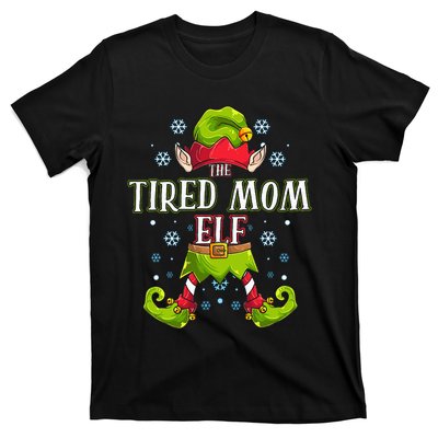 Tired Mom Elf Matching Family Group Christmas Party T-Shirt