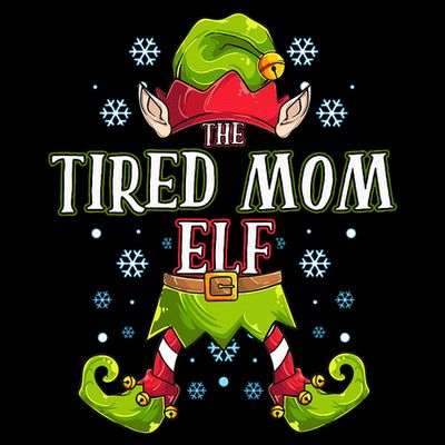 Tired Mom Elf Matching Family Group Christmas Party T-Shirt