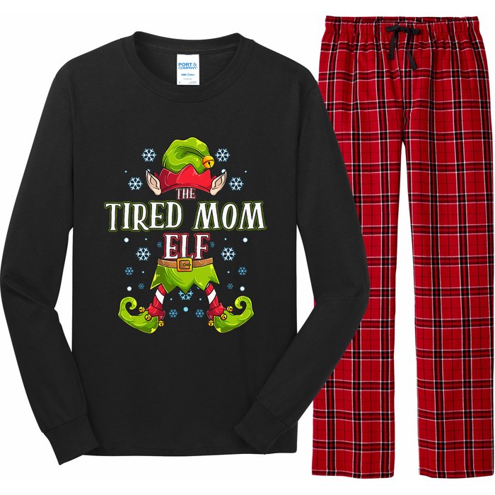 Tired Mom Elf Matching Family Group Christmas Party Long Sleeve Pajama Set